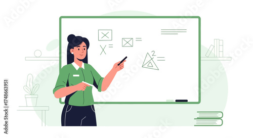 Teacher Presenting Mathematical Equations On Whiteboard In Classroom Environment