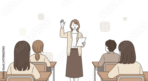 Teacher Raises Hand In A Classroom To Ask Questions About Lesson With Students