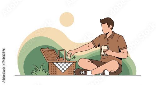 Summer Day Picnic: Solitude and Nature's Embrace Illustrated with a Simple Design