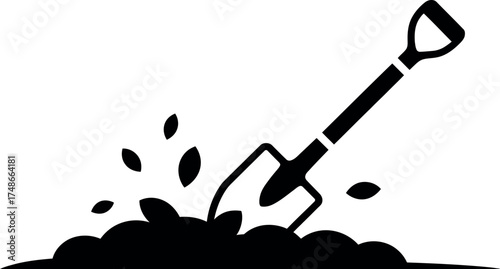Vector art of shovel in dirt, a symbol of digging, gardening, or construction work