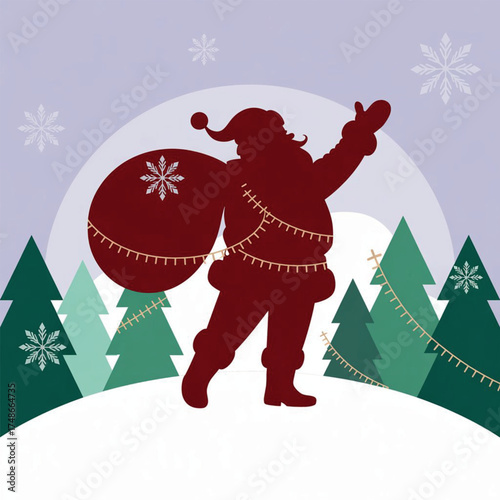 Santa Waving with Big Gift Bag Silhouette