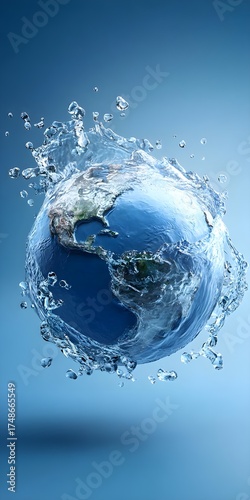 Earth globe surrounded by splashing water droplets