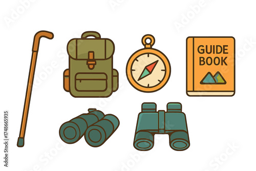 Essential hiking gear laid out for outdoor adventure preparation in the wilderness