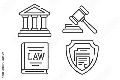 Legal symbols representing justice, law, and authority in a modern design style