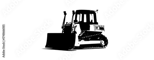 a black and white silhouette of a bulldozer on a plain transparent backgroundblack, dozer, equipment, excavator, forklift, plow, tractor, white 