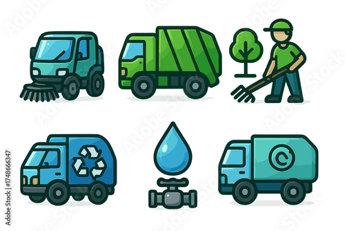 Eco-friendly waste management and recycling activities illustrated in a vibrant urban setting