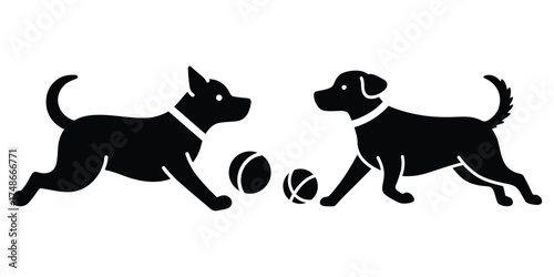dog running with silhouette pets vector icon set