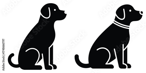 dog sitting silhouette pets vector icon set