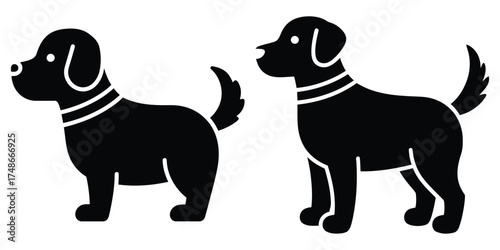 dog tail wagging silhouette pets vector icon set