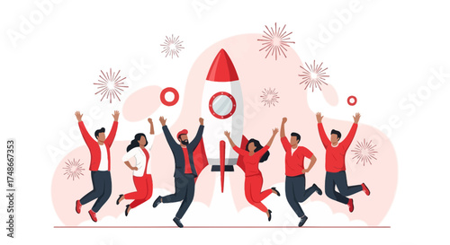 Team Celebrating Successful Launch of a New Venture with Enthusiasm and Joyful Momentum