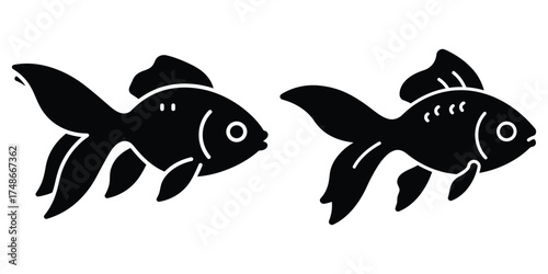 goldfish silhouette pets vector icon set