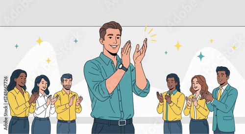 Team Celebrates Success: Applauding Leadership and Achievement in the Workplace