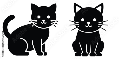 kitten silhouette pets vector icon set
