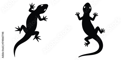 lizard silhouette pets vector icon set