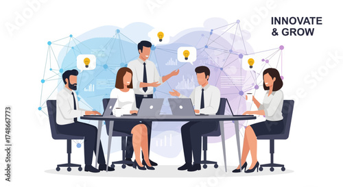 Team Collaborating On Business Strategy With Technology And Innovative Ideas