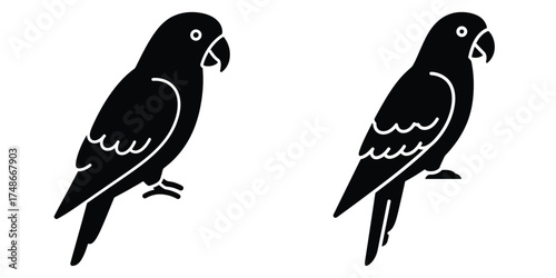 parrot silhouette pets vector icon set