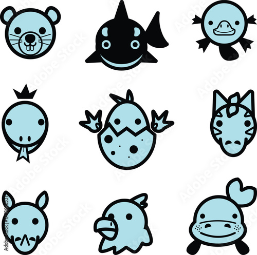 Vector art of collection of cute cartoon animal icons