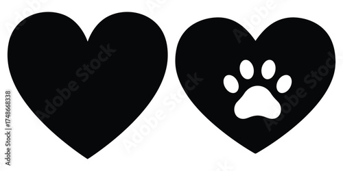 pet love heart silhouette pets vector icon set