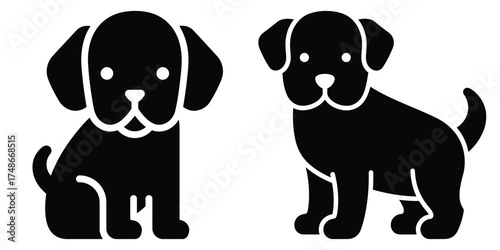 puppy silhouette pets vector icon set