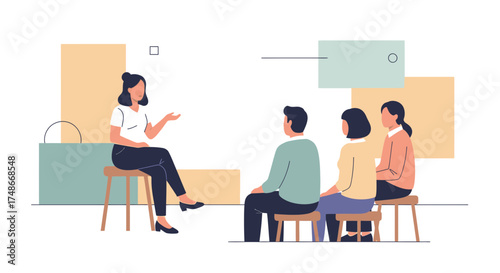 Team Dynamics Illustrated: A Session Of Dialogue And Active Listening Depicted