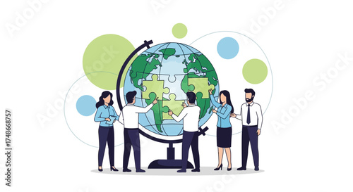 Team Members Assembling a Global Puzzle Together in a Collaborative Endeavor