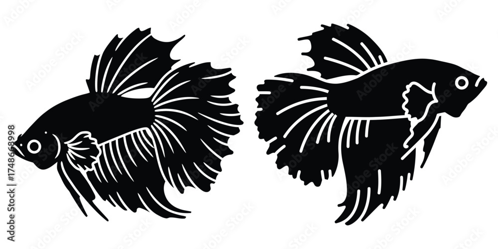 Obraz premium betta fish silhouette pets vector icon set