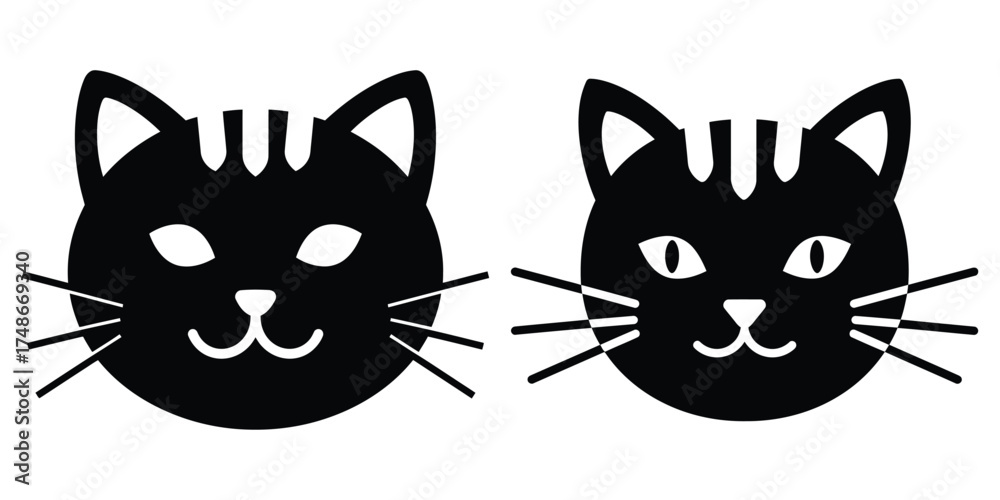 Fototapeta premium cat face silhouette pets vector icon set