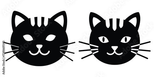 cat face silhouette pets vector icon set