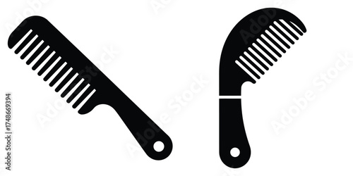 cat grooming comb silhouette pets vector icon set