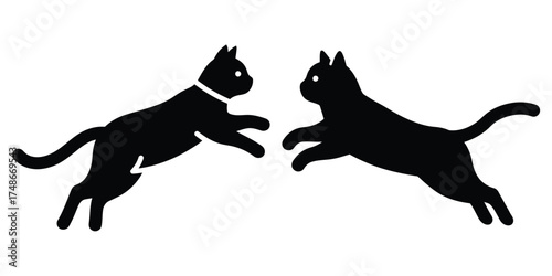 cat jumping silhouette pets vector icon set