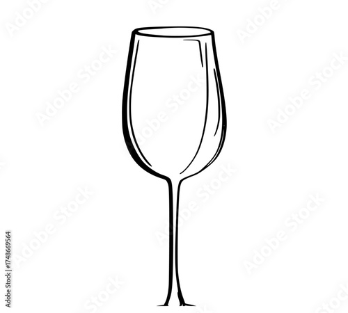 a simple line drawing of a wine glassblack, cup, illustration, liquid, profile, white, wine, wine glass 