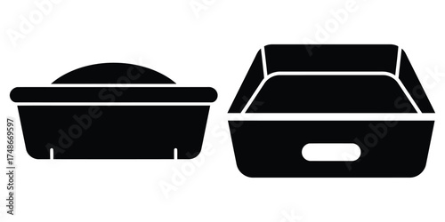 cat litter box silhouette pets vector icon set