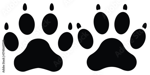 cat paw silhouette pets vector icon set