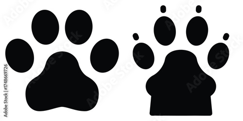 cat paw up silhouette pets vector icon set