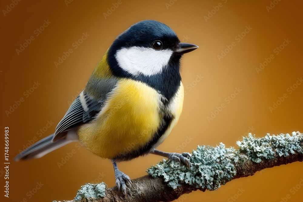 Obraz premium Close-up of a vibrant great tit perched on a branch