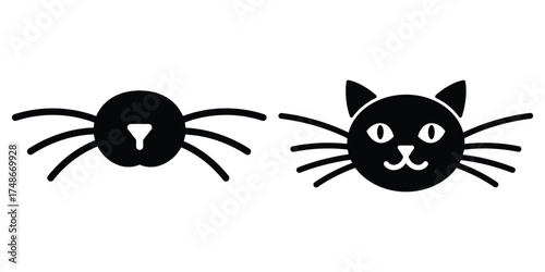 cat whiskers silhouette pets vector icon set