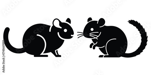 chinchilla silhouette pets vector icon set
