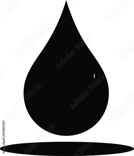 Monochrome Droplet: A stylized, minimalist depiction of a single water droplet in bold black, set against a backdrop of pristine purity, embodying the essence of hydration and the purity of water.