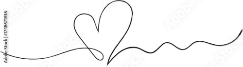 An artistic black line drawing of a heart, rendered with simplicity and elegance, evokes feelings of love and affection. A perfect illustration for conveying romance and tenderness. 