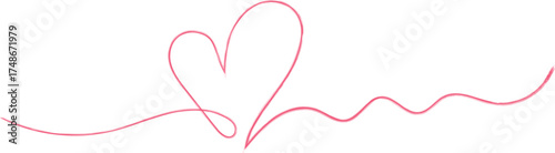 single line forms a heart, Line art love valentine, Infinity romantic symbol linked, Pink heart doodle, element of valentine day illustration