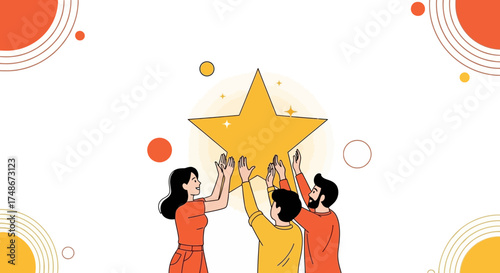 Teamwork Concept: People Celebrating Success by Holding a Star Together