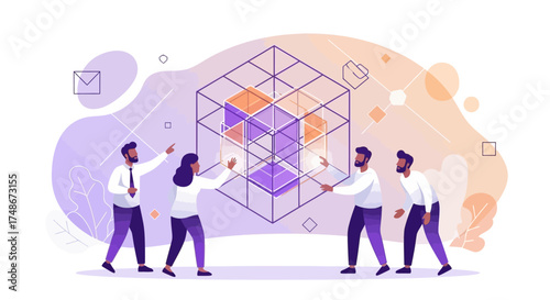 Teamwork Constructing Innovative Solutions Represented By Modern Abstract Imagery