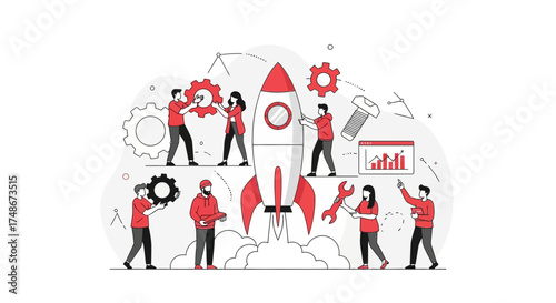 Teamwork Launches: Illustration Depicting Collaborative Effort Towards Launching Success