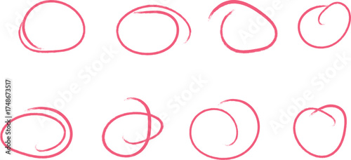 Abstract representation of a variety of hand-drawn pink circles, each unique in form. They're arranged in a grid-like pattern, highlighting the potential for individuality and variation.