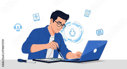 Technician Fixing Computer Issues, Computer Repair, Software and Hardware maintenance