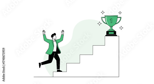The Achievement Champion Achieving The Goal With Victory And The Trophy Illustrative