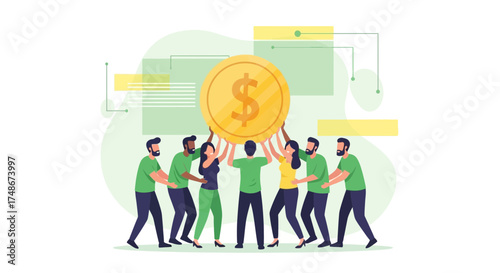 Teamwork and Investment: Group of People Holding Up a Golden Dollar Sign