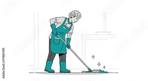 The Illustration Of A Woman Mopping The Floor With A Mop for Hygiene