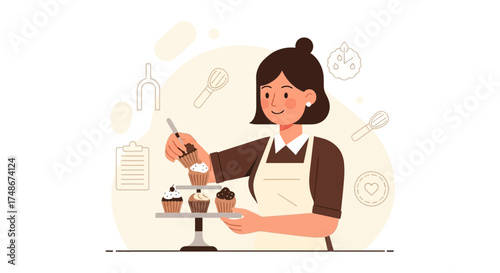 The Joyful Baker Decorating Cupcakes for Delicious Treats In A Colorful Kitchen