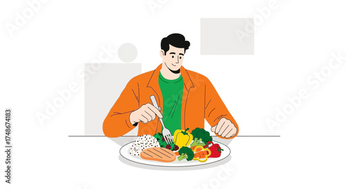 The Modern Man Consumes Healthy, Balanced and Nutritious Meal for Wellness